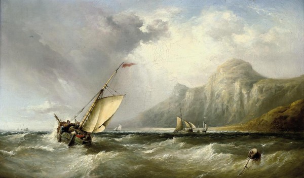 Fishing vessels in an offshore breeze by Ebenezer Colls